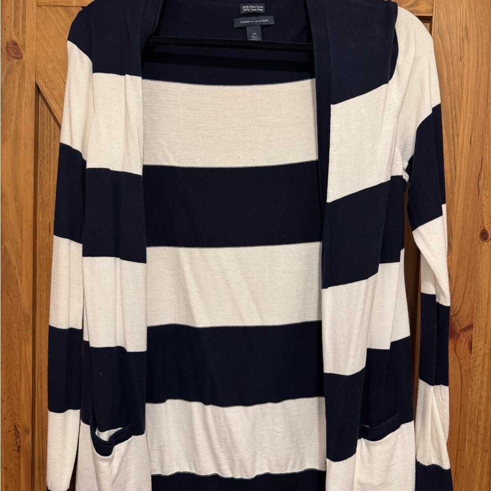 Tommy Hilfiger Navy and White Striped Cardigan